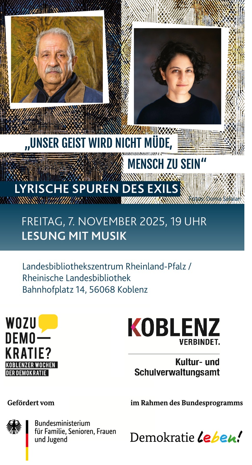 Lesung mit Ali Akbar Safaian und Dr. Dorna Safaian am 7.11.2025 im LBZ Koblenz, 19:00 Uhr